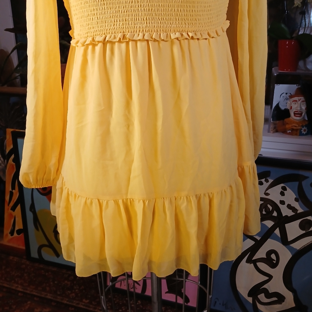 Wilfred Tempest Mini Dress Yellow Off The Shoulder Dress Size M - Picture 7 of 10